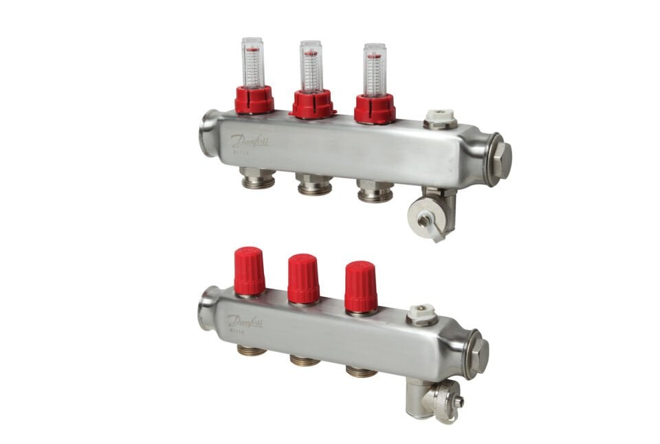 Danfoss 3'lü Paslanmaz Çelik Debimetreli Kollektör Seti - 088U0753