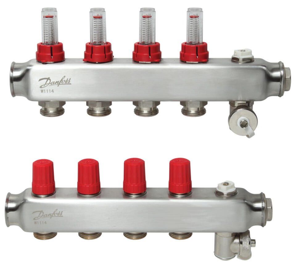 Danfoss 4'lü Paslanmaz Çelik Debimetreli Kollektör Seti - 088U0754